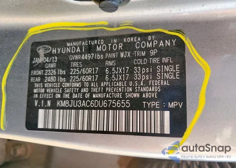 2013 Hyundai Tucson Gls from USA, damaged, VIN KM8JU3AC6DU675655